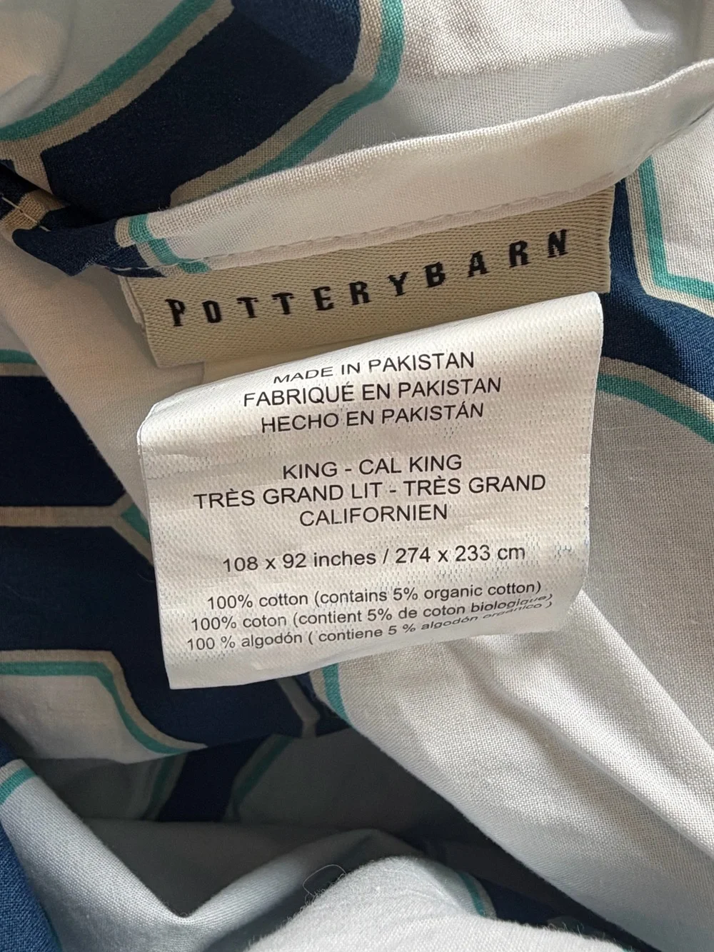 Pottery Barn Nova Geo Navy and White King/Cal King Duvet Cover